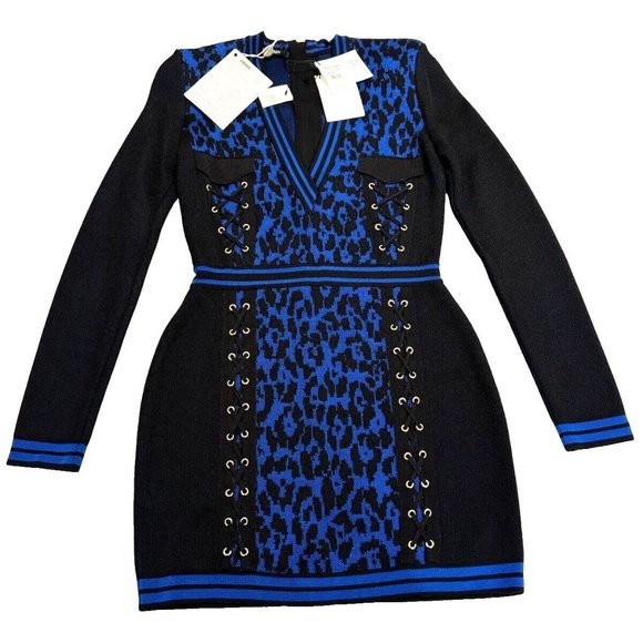 Balmain Blue and Black Mini Dress - Picture 4 of 16